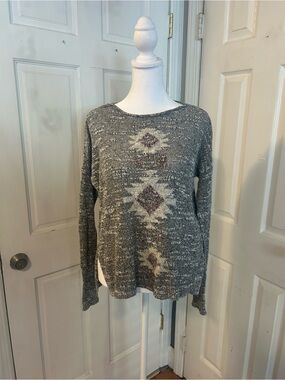 Hollister Gray Marled Knit Pullover Aztec Sweater
